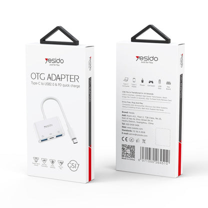 Yesido GS17 USB-C / Type-C to Dual USB + USB-C / Type-C OTG Adapter(White)