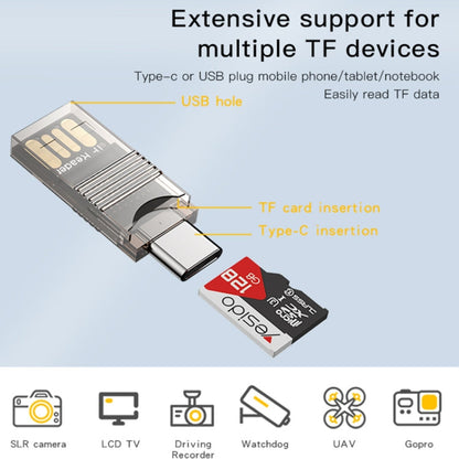 Yesido GS21 Adaptateur de lecteur de carte OTG 2-en-1 USB 3.0 vers USB-C / Type-C + Carte TF (Or)