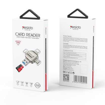 Yesido GS23 USB 3.0 to USB-C / Type-C, Micro USB, 8 Pin 4 in 1 Card Reader(Gold)