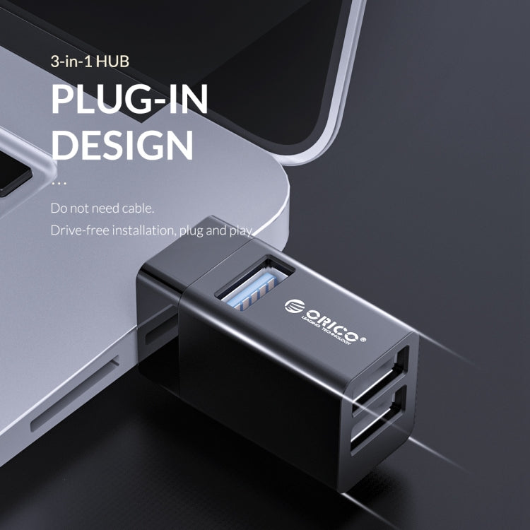 Adaptateur mini-HUB ORICO MINI-U32 3 en 1 en plastique ABS avec interface USB (noir)