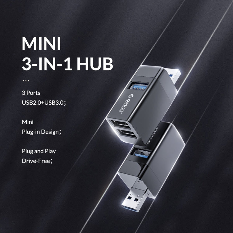 ORICO MINI-U32L 3 in 1 USB Aluminum Alloy Mini HUB Adapter(Gray)