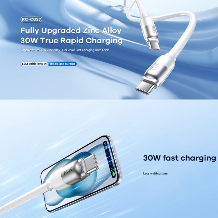 REMAX RC-C037 Capsule 1.2m 30W Type-C to Type-C PVC Fast Charging Cable(White)