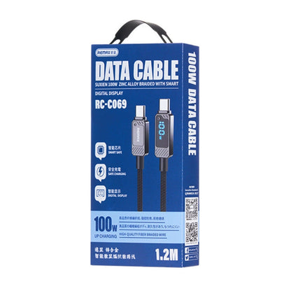 REMAX RC-C069 1.2m 100W Type-C to Type-C Digital Display Braided Fast Charging Cable(Black)
