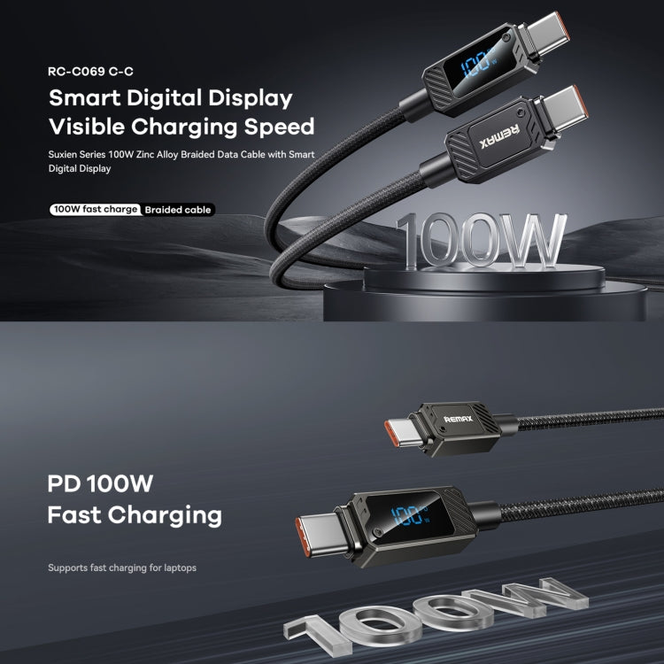 REMAX RC-C069 1.2m 100W Type-C to Type-C Digital Display Braided Fast Charging Cable(Black)