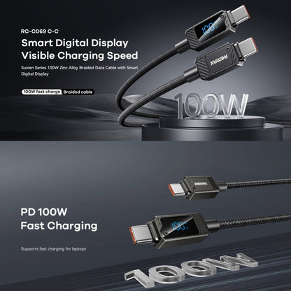 REMAX RC-C069 1.2m 100W Type-C to Type-C Digital Display Braided Fast Charging Cable(Black)