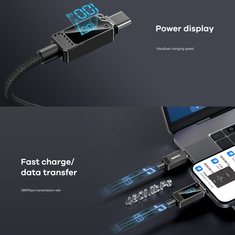 REMAX RC-C069 1.2m 100W Type-C to Type-C Digital Display Braided Fast Charging Cable(Black)