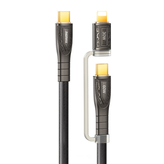 Câble de charge rapide tressé REMAX RC-C165 Prime 1,2 m 60 W USB-C vers USB-C + 8 broches (noir)