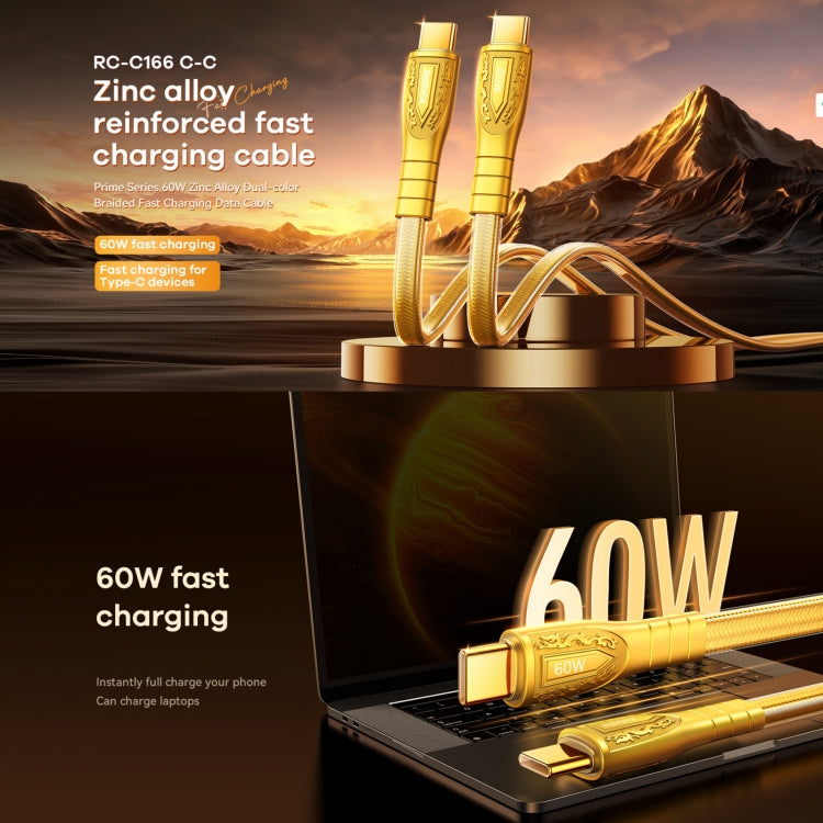 REMAX RC-C166 Prime 1.2m 60W Type-C to Type-C Braided Fast Charging Cable(Gold)