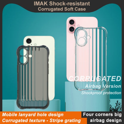 For iPhone 16 IMAK Corrugated Texture Airbag TPU Phone Case(Transparent Black)