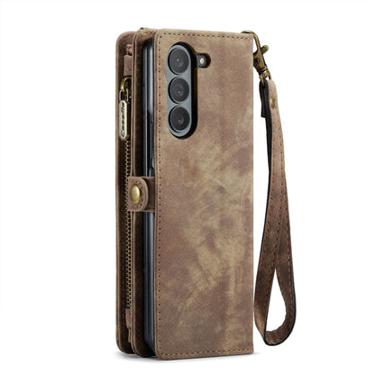 For Samsung Galaxy Z Fold6 5G CaseMe 008 Multifunctional Zipper Wallet Leather Phone Case with Lanyard(Brown)