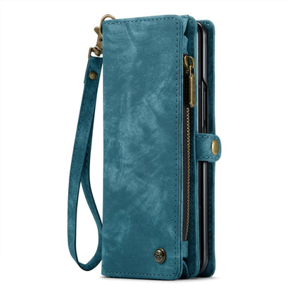 Pour Samsung Galaxy Z Fold6 5G Étui de téléphone en cuir multifonctionnel avec fermeture éclair et dragonne CaseMe 008 (Bleu)