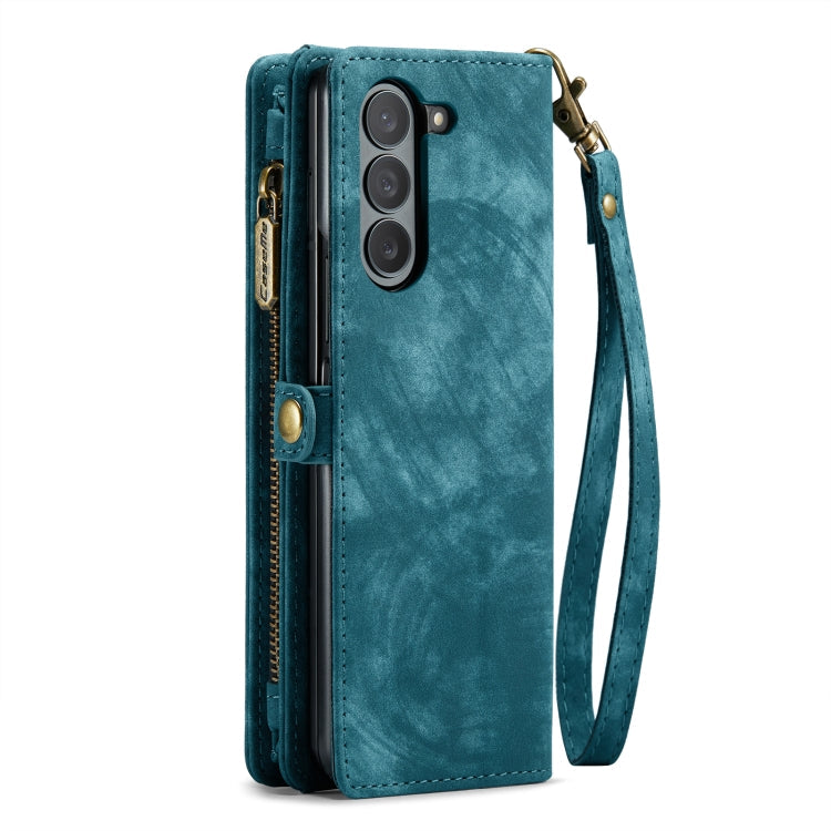 Pour Samsung Galaxy Z Fold6 5G Étui de téléphone en cuir multifonctionnel avec fermeture éclair et dragonne CaseMe 008 (Bleu)