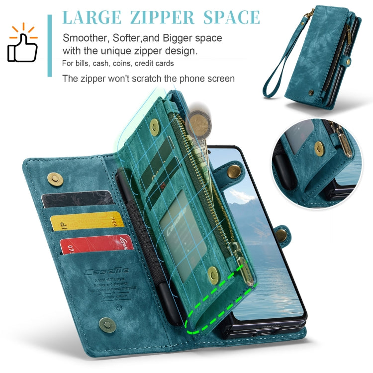 Pour Samsung Galaxy Z Fold6 5G Étui de téléphone en cuir multifonctionnel avec fermeture éclair et dragonne CaseMe 008 (Bleu)