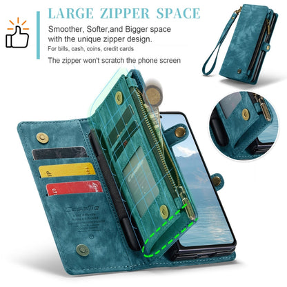 Pour Samsung Galaxy Z Fold6 5G Étui de téléphone en cuir multifonctionnel avec fermeture éclair et dragonne CaseMe 008 (Bleu)