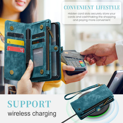 Pour Samsung Galaxy Z Fold6 5G Étui de téléphone en cuir multifonctionnel avec fermeture éclair et dragonne CaseMe 008 (Bleu)