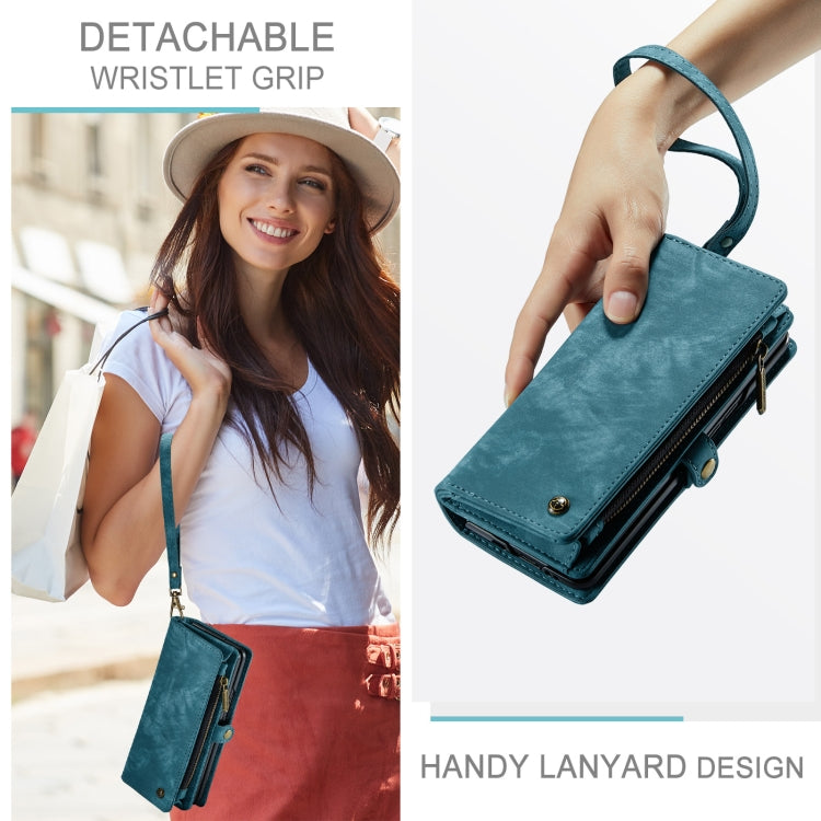 Pour Samsung Galaxy Z Fold6 5G Étui de téléphone en cuir multifonctionnel avec fermeture éclair et dragonne CaseMe 008 (Bleu)