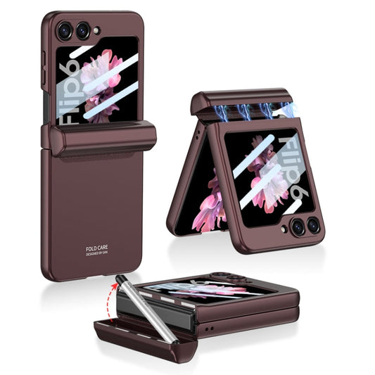 For Samsung Galaxy Z Flip6 / Flip7 FE GKK Integrated Magnetic Full Coverage Flip Phone Case with Pen Box+Pen(Wine Red)