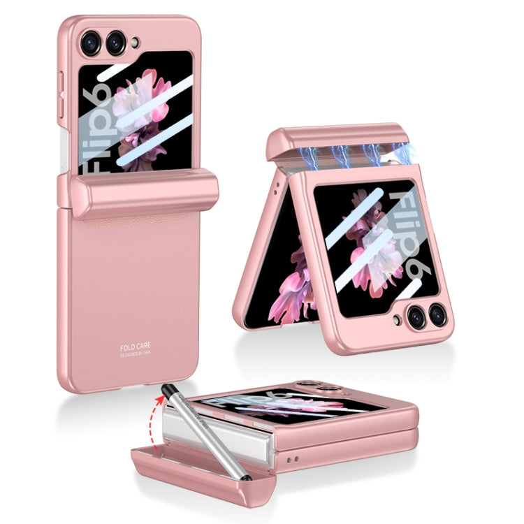 Pour Samsung Galaxy Z Flip6 / Flip7 FE Étui de téléphone à clapet GKK magnétique intégré à couverture complète avec boîte à stylo + stylo (rose)