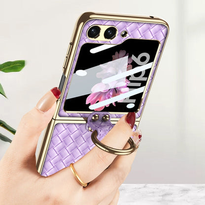 For Samsung Galaxy Z Flip6 / Flip7 FE GKK Integrated Plating Weave Texture Phone Case with Ring Holder(Pink)