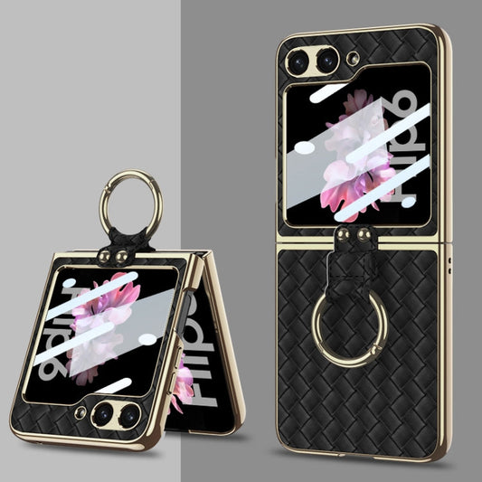 For Samsung Galaxy Z Flip6 / Flip7 FE GKK Integrated Plating Weave Texture Phone Case with Ring Holder(Black)