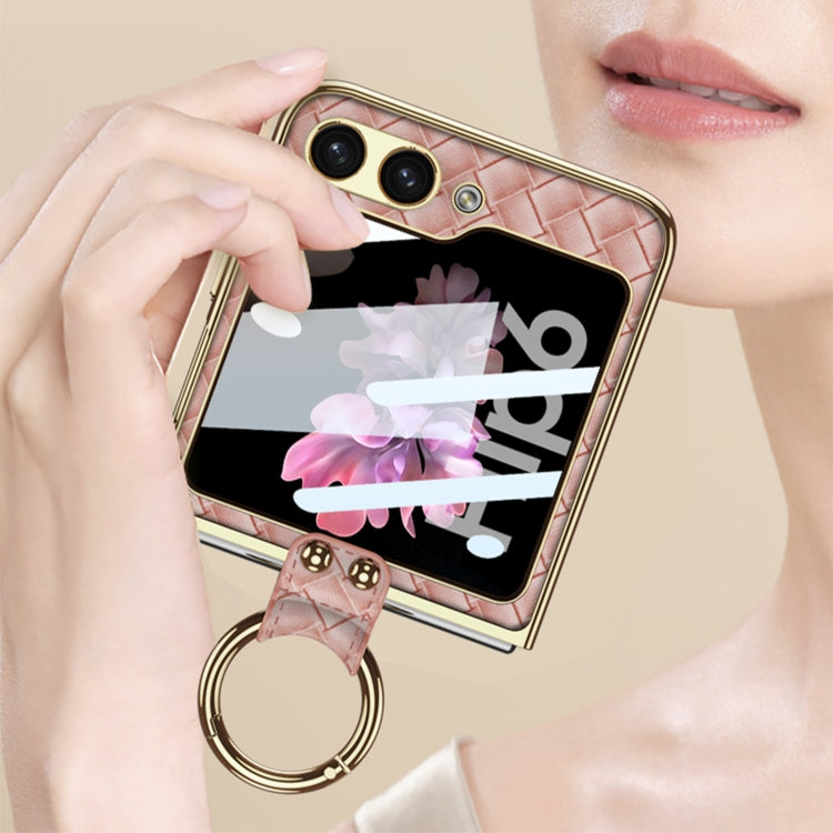 For Samsung Galaxy Z Flip6 / Flip7 FE GKK Integrated Plating Weave Texture Phone Case with Ring Holder(Black)