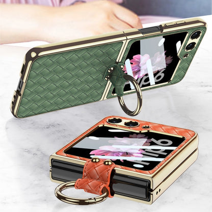 For Samsung Galaxy Z Flip6 / Flip7 FE GKK Integrated Plating Weave Texture Phone Case with Ring Holder(Blue)