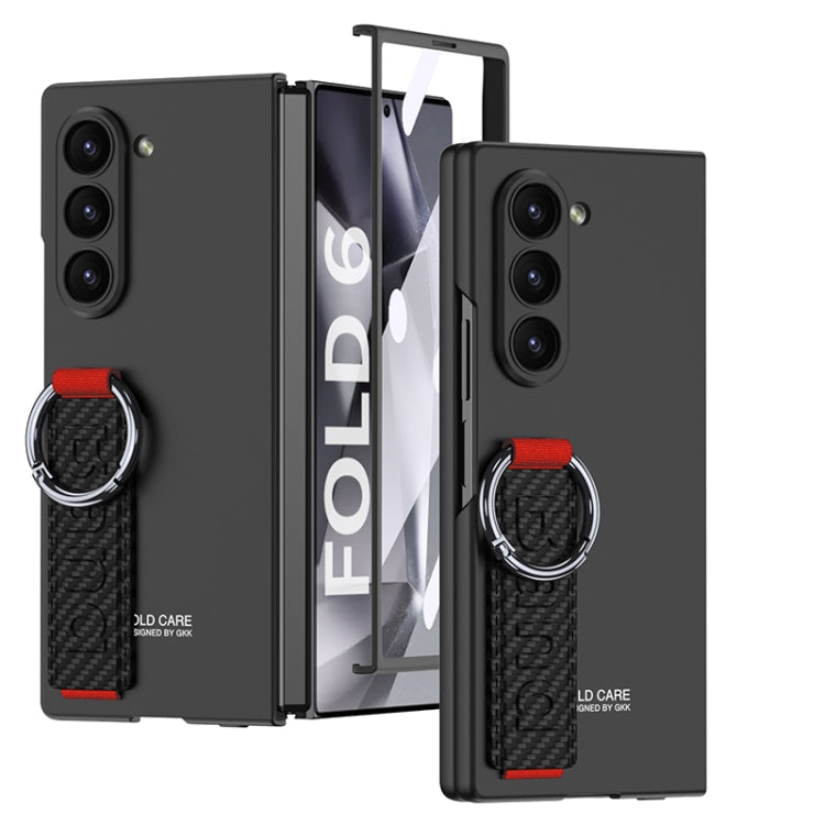 Pour Samsung Galaxy Z Fold6 GKK Coque de téléphone intégrée avec grand trou et sangle latérale (noir en fibre de carbone)