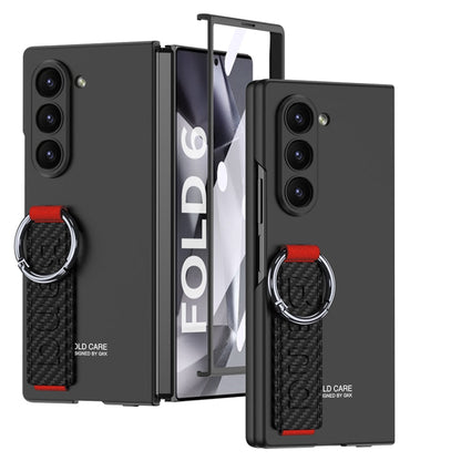 Pour Samsung Galaxy Z Fold6 GKK Coque de téléphone intégrée avec grand trou et sangle latérale (noir en fibre de carbone)