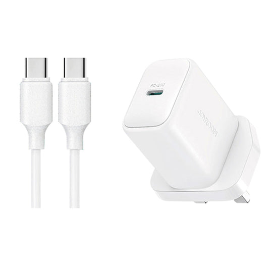 JOYROOM JR-TCF20 PD20W Type-C Port Charger Kit with Type-C to Type-C Cable, Plug:UK Plug(White)