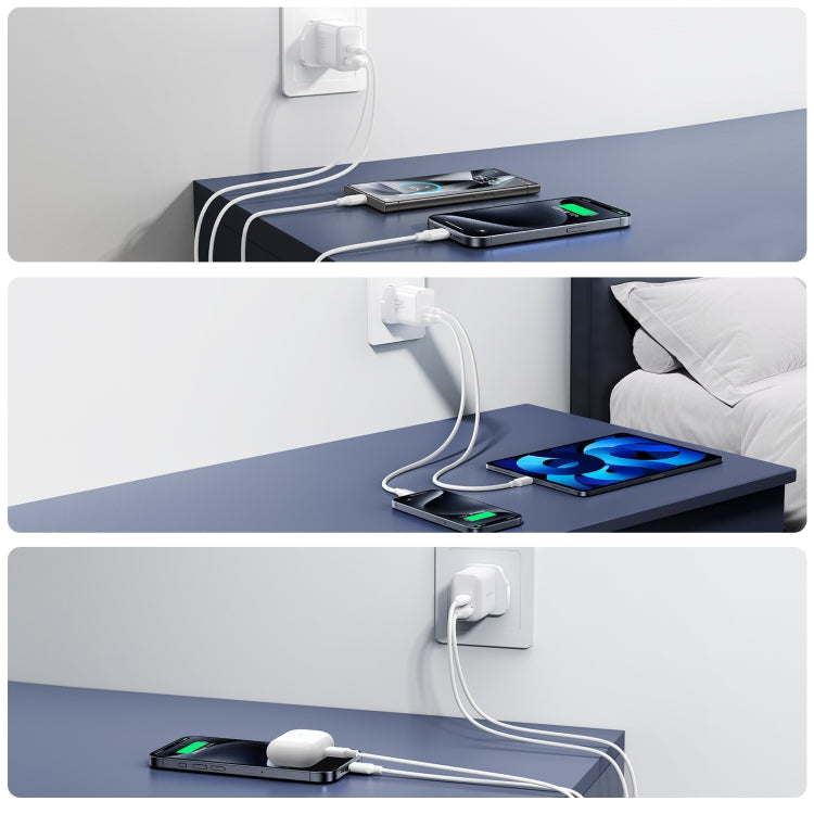 JOYROOM JR-TCF21 20W Dual Ports USB + Type-C Charger, Plug:UK Plug(White)