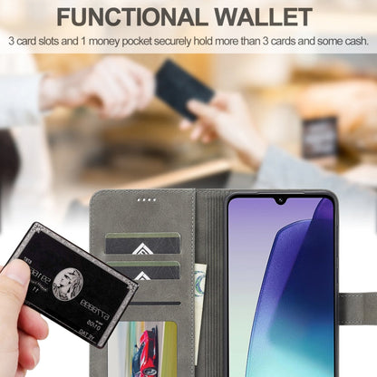 For Redmi 14C LC.IMEEKE Calf Texture Leather Phone Case(Grey)