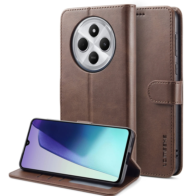 Pour Redmi 14C Coque de téléphone en cuir LC.IMEEKE texture veau (café)