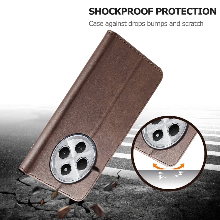 Pour Redmi 14C Coque de téléphone en cuir LC.IMEEKE texture veau (café)