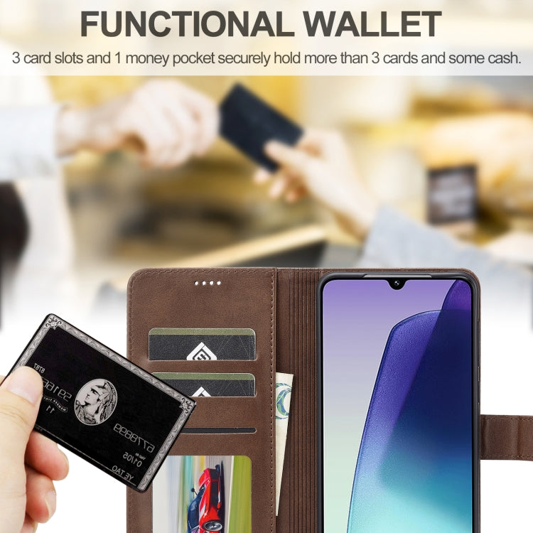 Pour Redmi 14C Coque de téléphone en cuir LC.IMEEKE texture veau (café)