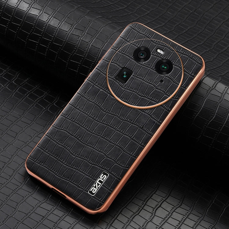 For OPPO Find X6 AZNS Electroplated Frame Crocodile Texture Full Coverage Phone Case(Black)