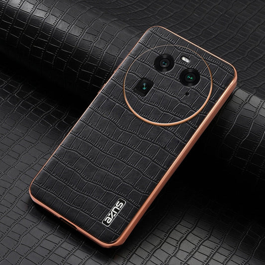 For OPPO Find X6 AZNS Electroplated Frame Crocodile Texture Full Coverage Phone Case(Black)
