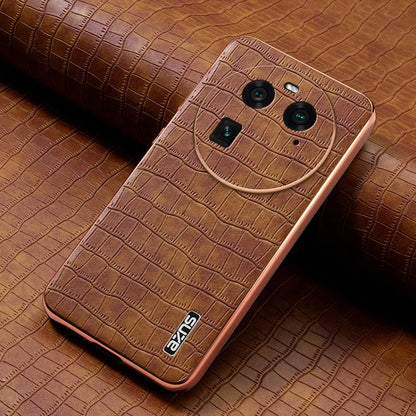 For OPPO Find X6 AZNS Electroplated Frame Crocodile Texture Full Coverage Phone Case(Brown)