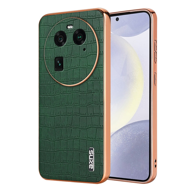 Pour la coque de téléphone à couverture complète OPPO Find X6 AZNS avec cadre électroplaqué et texture crocodile (Vert)