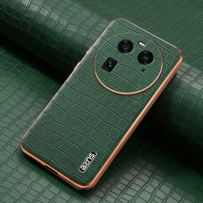 Pour la coque de téléphone à couverture complète OPPO Find X6 AZNS avec cadre électroplaqué et texture crocodile (Vert)