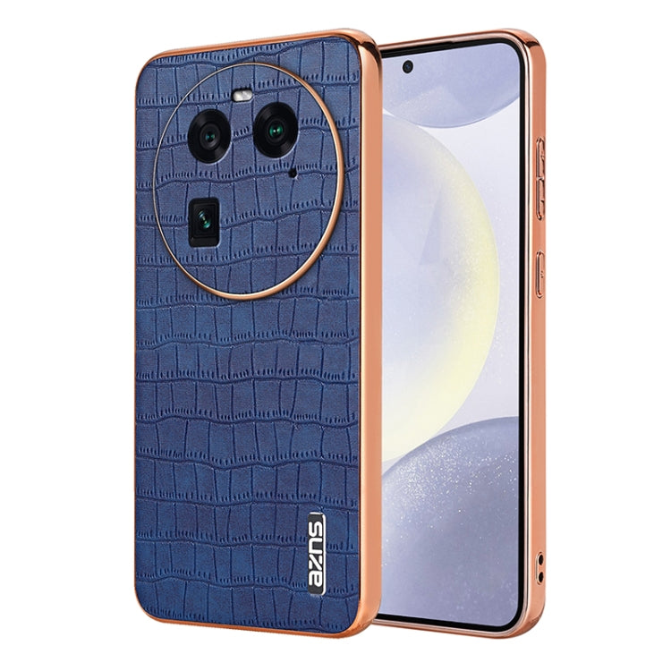 For OPPO Find X6 AZNS Electroplated Frame Crocodile Texture Full Coverage Phone Case(Blue)