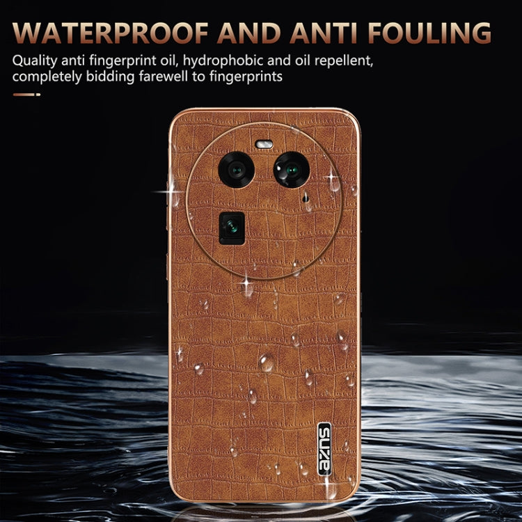 For OPPO Find X6 AZNS Electroplated Frame Crocodile Texture Full Coverage Phone Case(Blue)