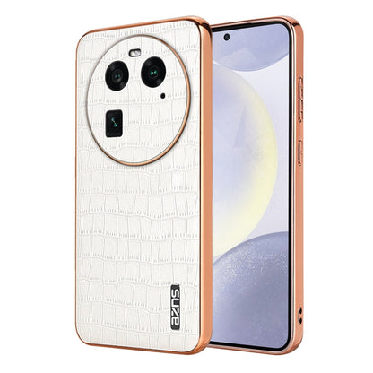 For OPPO Find X6 AZNS Electroplated Frame Crocodile Texture Full Coverage Phone Case(White)