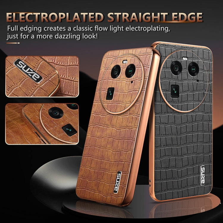 For OPPO Find X6 AZNS Electroplated Frame Crocodile Texture Full Coverage Phone Case(White)