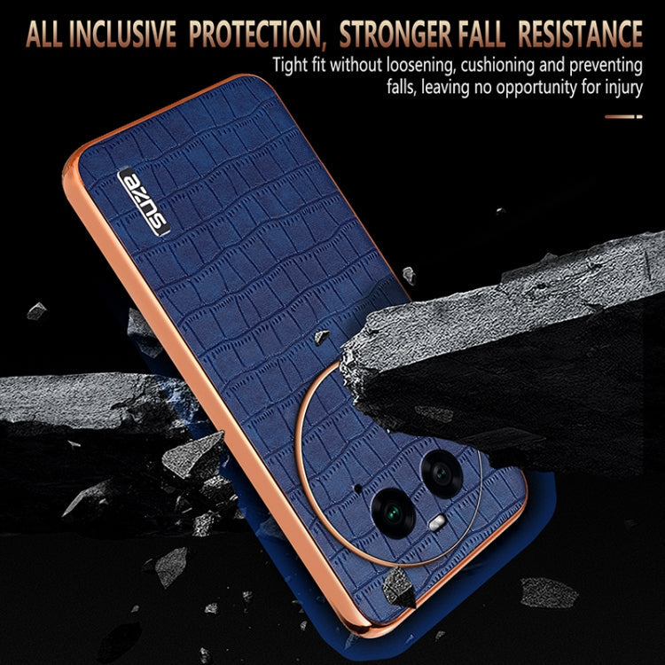 For OPPO Find X6 AZNS Electroplated Frame Crocodile Texture Full Coverage Phone Case(White)