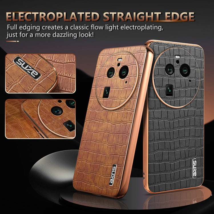 For OPPO Find X6 Pro AZNS Electroplated Frame Crocodile Texture Full Coverage Phone Case(Brown)
