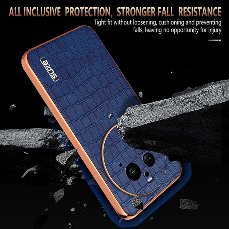 For OPPO Find X6 Pro AZNS Electroplated Frame Crocodile Texture Full Coverage Phone Case(Brown)