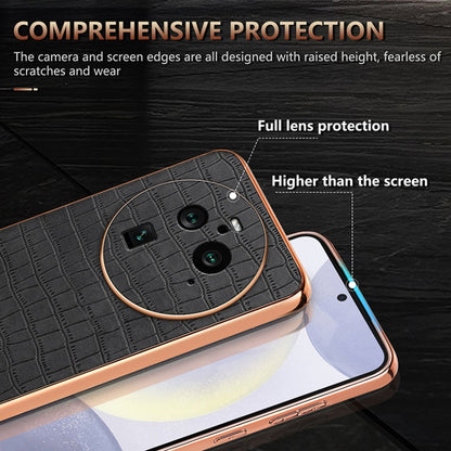 For OPPO Find X6 Pro AZNS Electroplated Frame Crocodile Texture Full Coverage Phone Case(Brown)