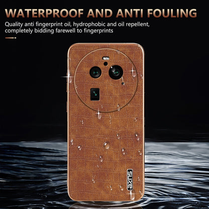 For OPPO Find X6 Pro AZNS Electroplated Frame Crocodile Texture Full Coverage Phone Case(Brown)