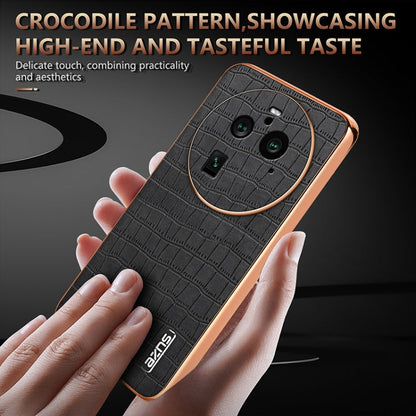 For OPPO Find X6 Pro AZNS Electroplated Frame Crocodile Texture Full Coverage Phone Case(Brown)