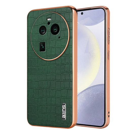 For OPPO Find X6 Pro AZNS Electroplated Frame Crocodile Texture Full Coverage Phone Case(Green)